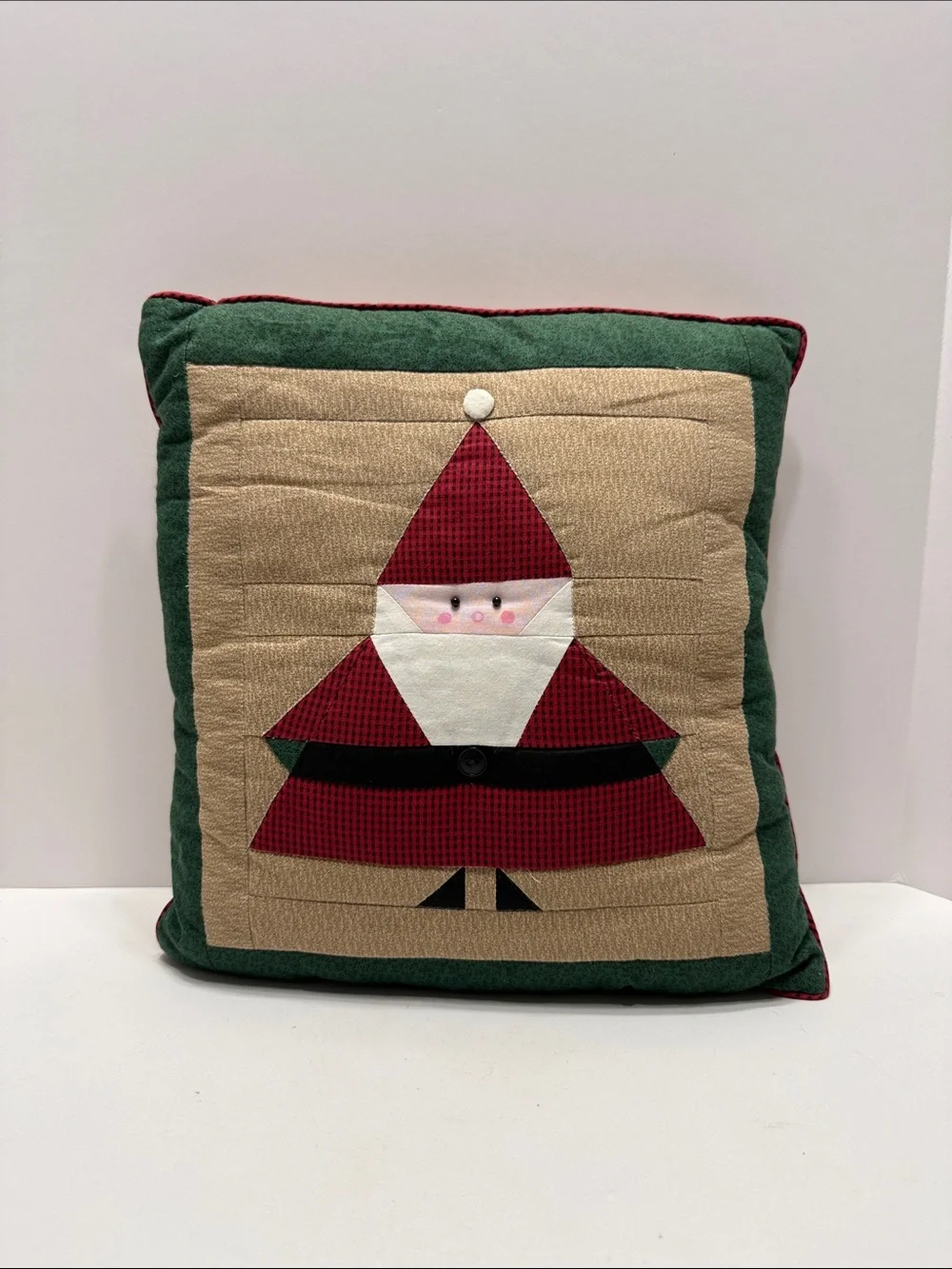 Festive Santa Patchwork Holiday Pillow - Green & Red